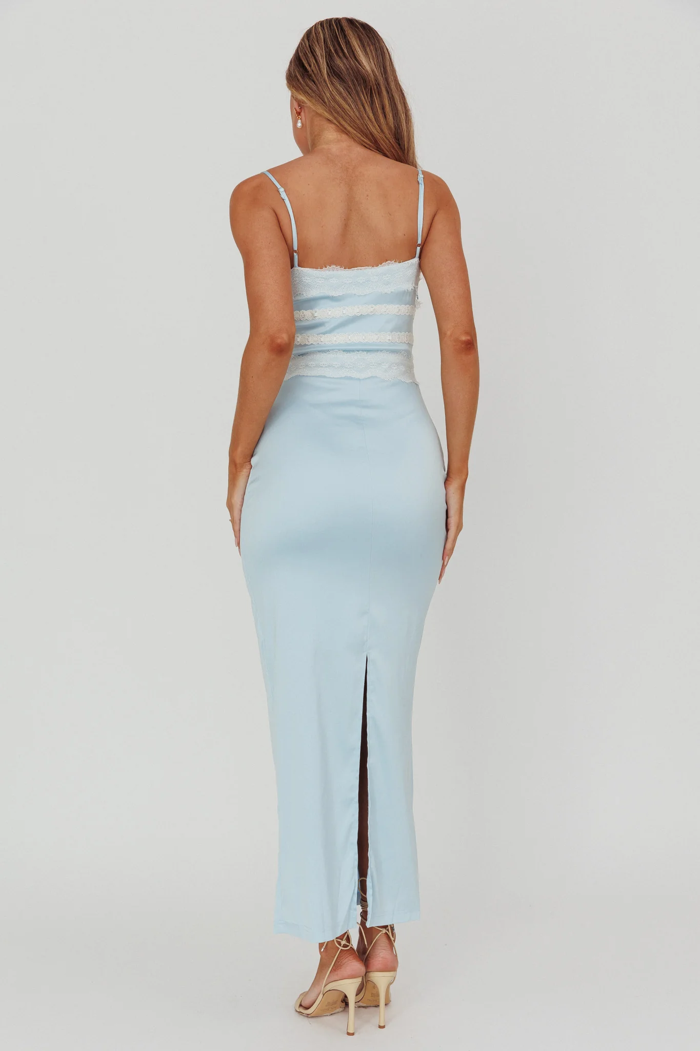 Lace Trim Maxi Dress Blue