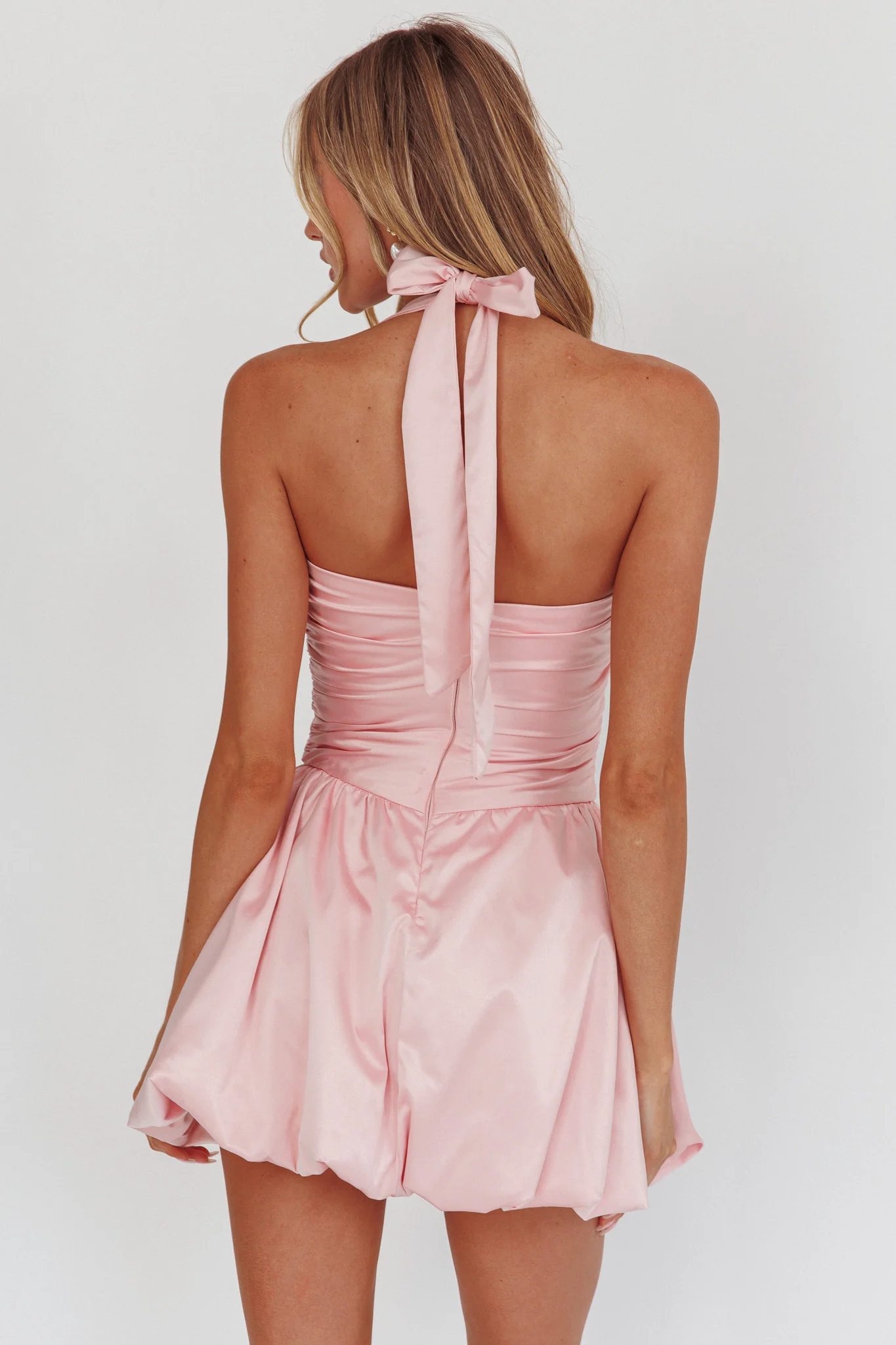 Halterneck Balloon Mini Dress Pink
